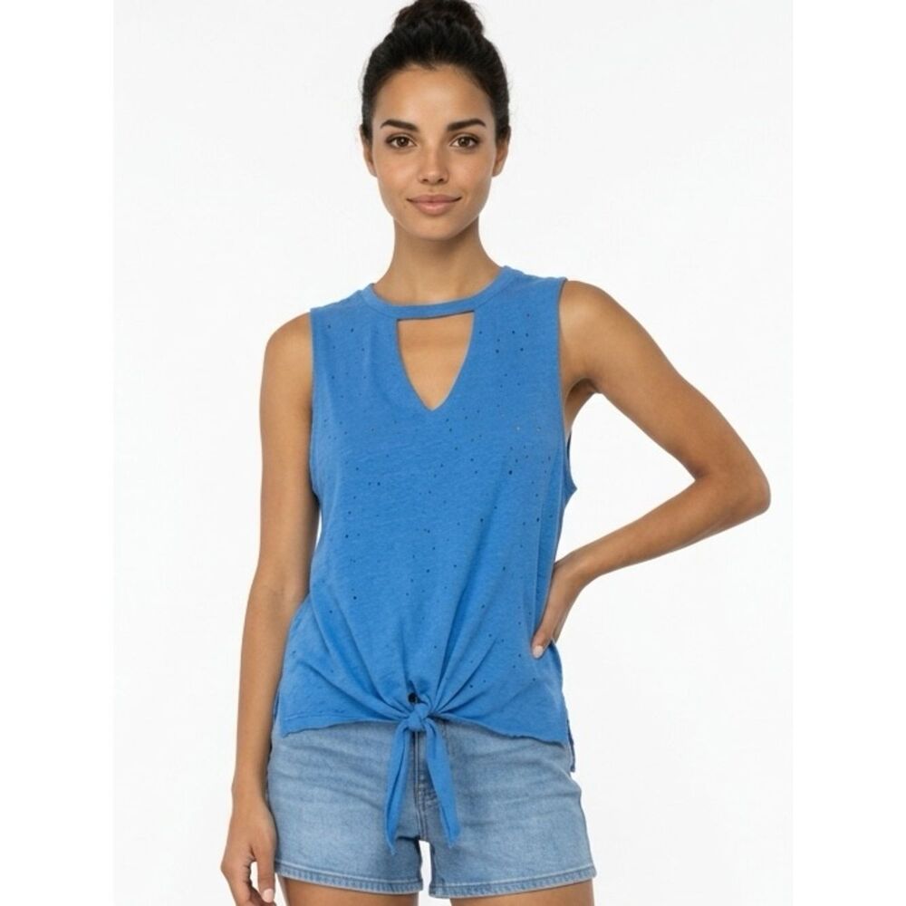 ABOUND | Bright Blue Sleeveless Choker Top Tie Detail & Cutouts Women’s Size L